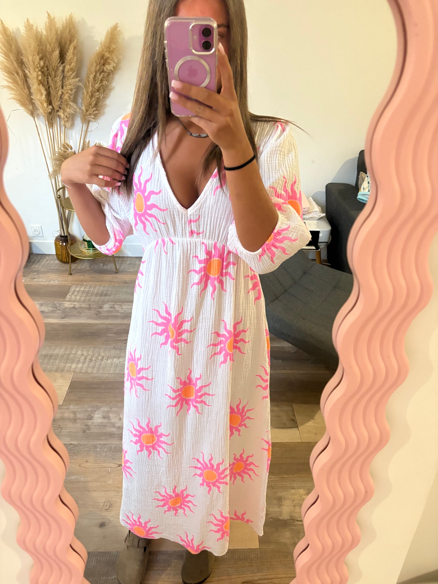 Robe Soleil longue imprimée en gaze de coton,8272-2